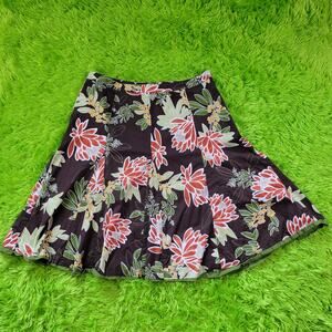 Retro Inspired Brown Dress Barn Floral Mid Length Skirt, 12